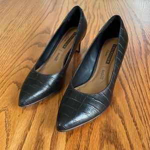Clarks Crocodile Print Black Heels